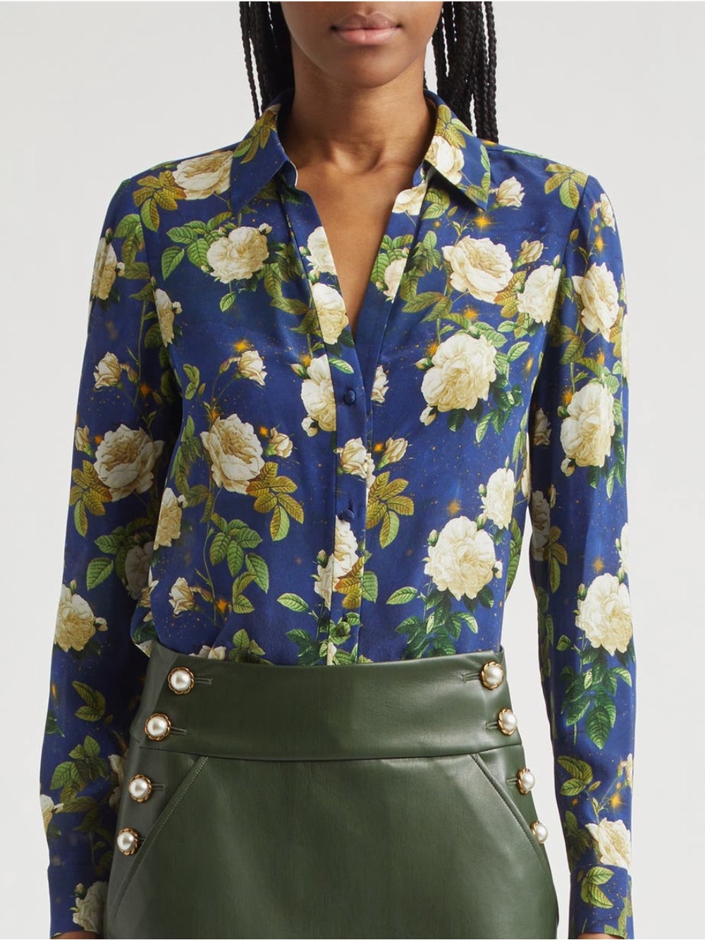 Alice + Olivia Navy Blue Floral Button-Down Shirt